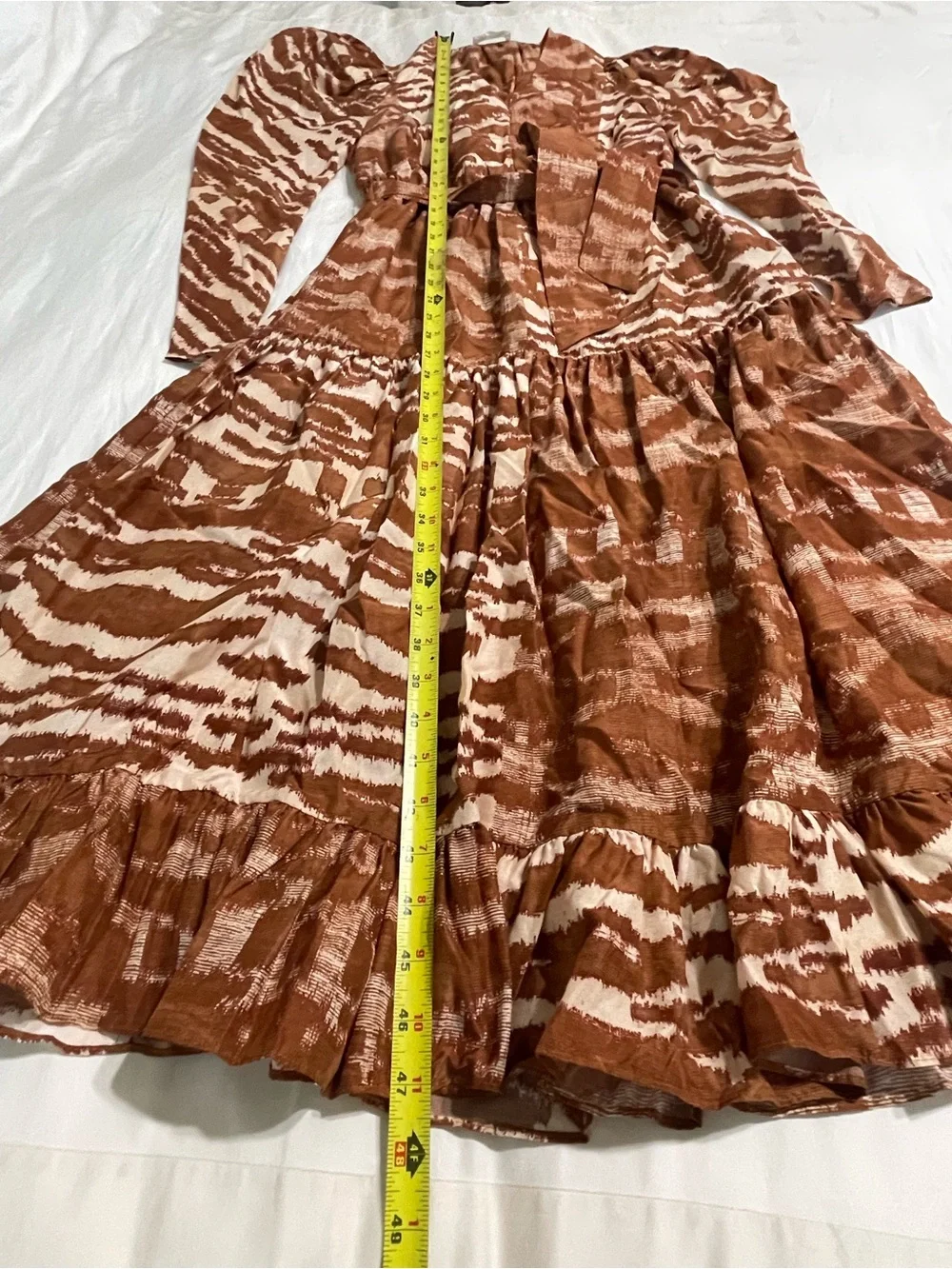 New Ulla Johnson Leila Belted Printed Silk Midi Dress Brown Sz 4 - Picture 7 of 12